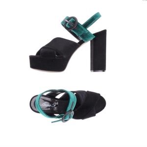 Anna F. - Emerald & black velvet platform sandals - Made in Italy - EU 39 / US 9